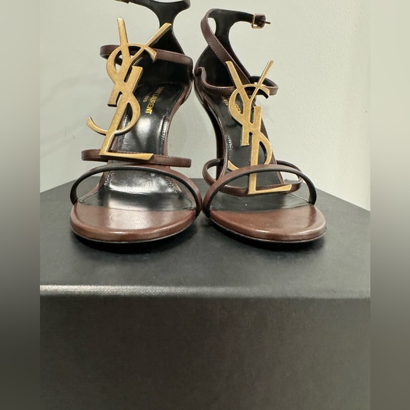 Yves Saint Laurent YSL Cassandra Brown Leather High Heel Sandals Sz 39.5 NEW - Picture 4 of 11